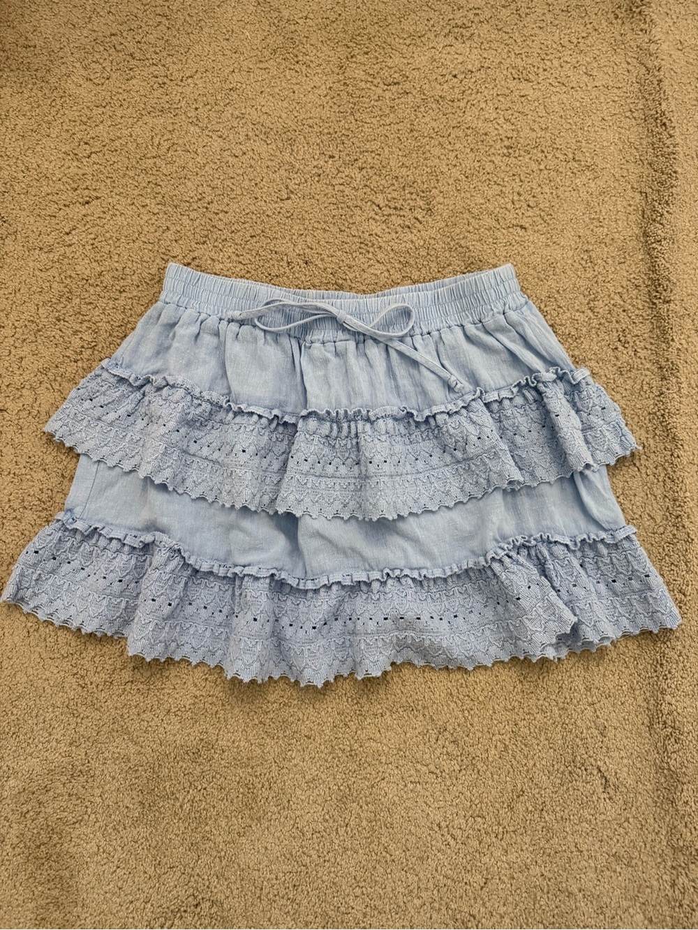 Ocean Drive Light Blue Tiered Eyelet Mini Skirt